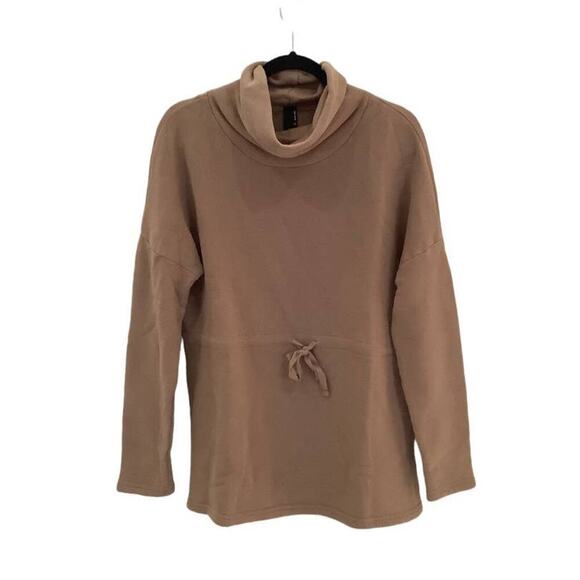 Bobi French Terry Tunic In Java Funnel Neck Waist Adjustable Drawstring Medium - Picture 3 of 10